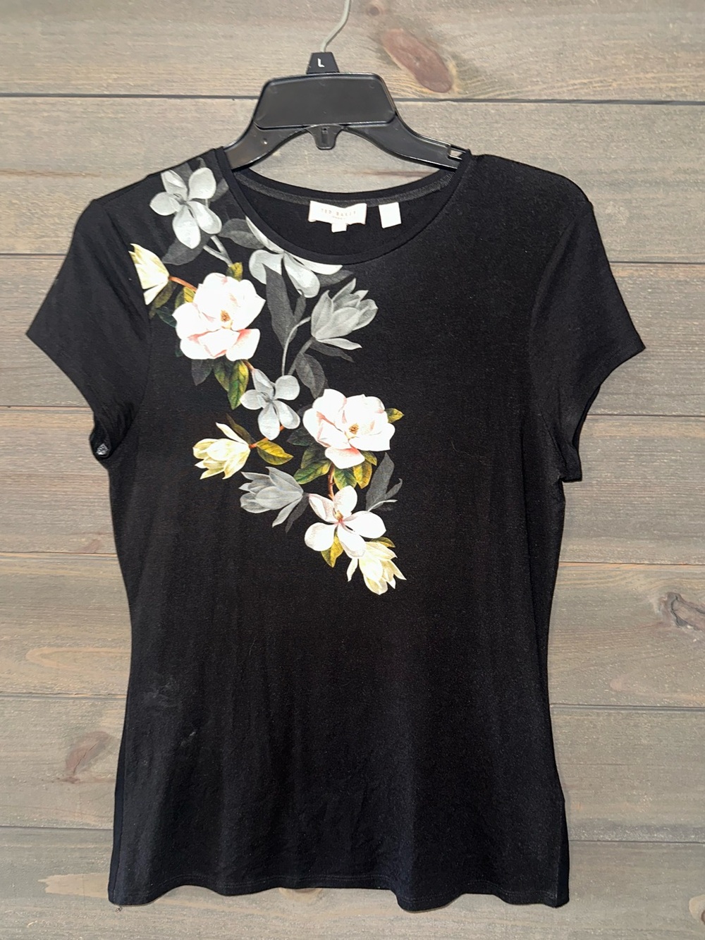 TED BAKER Black Floral Short-Sleeve Women's Top